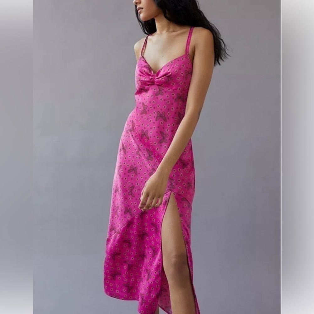 Urban Outfitters Samira Fuchsia satin butterfly dress Large - Picture 3 of 12
